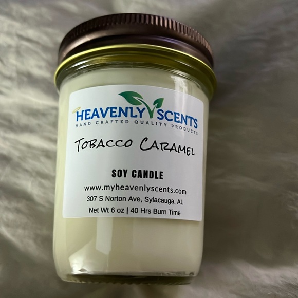 Heavenly Scents Other - Heavenly Scents "TOBACCO CARAMEL" 6 oz. Mason Jar Soy Candle, 40 Hrs. Burn Time